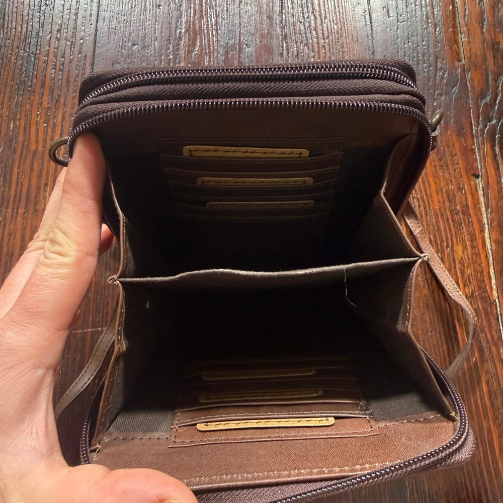 STS Ranchwear Crossbody Wallet Bag Purse Brown Tooled Floral Leather - Picture 7 of 10